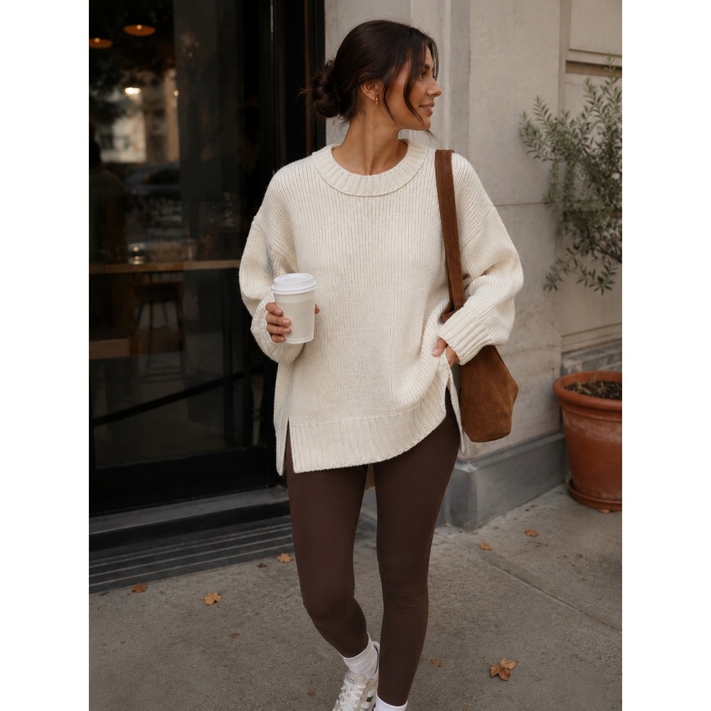 Aerie Chenille Sweater Womens Small Cream NWT Oversized Ribbed Crew Neck Ivory